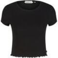 TOM TAILOR DENIM Damen Cropped T-Shirt, schwarz, Uni, Gr. XL