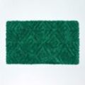 Ikat Rutschfeste Hochflor Badematte 100% Baumwolle, grün - Grün - Homescapes