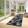 Snapstyle - Designer Velours Läufer Teppich Mystic Karo Blau Grau - 80x160 cm
