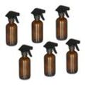 Sprühflasche Glas, 6er Set, 230 ml, Nebel & Strahl, Spritzflasche für Haarpflege, Reinigung & Pflanzen, braun - Relaxdays