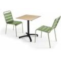 Oviala - Stuhl Gartentisch aus Eichenholz und 2 Kaktusstühle - Grün