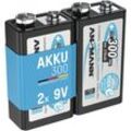 Akku 9V 300mAh E-Block NiMH – 1000x wiederaufladbar (2 Stück) - Ansmann