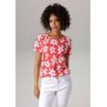 Aniston CASUAL T-Shirt allover mit bunten Blüten bedruckt, rot|weiß
