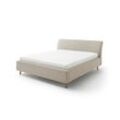 Meise Möbel Mila Polsterbett mit Bettkasten inkl. Lattenrost Holzfuß/Kopfteil Glatt 160x200 cm Beige Holz