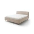 Meise Möbel Mila Polsterbett mit Bettkasten inkl. Lattenrost Holzfuß/Kopfteil Glatt 180x200 cm Beige Holz