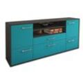 Sideboard Eluana | Korpus Anthrazit | Tuerkis mit Griffen (180x79x35cm)