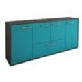 Sideboard Eli | Korpus Anthrazit | Tuerkis mit Griffen (180x79x35cm)