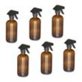 Relaxdays Sprühflasche Glas, 6er Set, 500 ml, Nebel & Strahl, Spritzflasche für Haarpflege, Reinigung & Pflanzen, braun