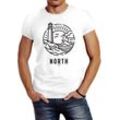 Neverless Print-Shirt Herren T-Shirt Logo Outline Art maritim Leuchtturm Welle Aufdruck North Slim Fit Neverless® mit Print