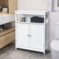Badezimmer Schrank weiss, freistehender Badschrank Aufbewahrungsschrank mit 2 Rollladentüren, Küchenschrank Badkommode Holz für Bad Küche Wohnzimmer
