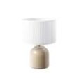 Taupefarbene Tischlampe aus glänzender Keramik und Lampenschirm aus weißem Plissee-Stoff H35 cm PIEGA