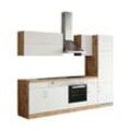 Küchenzeile Porto 270 cm weiß/wotan – Energieeffizienzklasse F