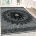 Paco Home Designer Teppich Wohnzimmer Mandala Muster Kurzflor Barock Stil In Grau Schwarz 80x300 cm