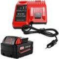 Für Milwaukee M18B5 18V 5.0Ah xc Lithium Ion Akku mit M12-18C Ladegerät (Ladegerät Ersatz für Milwaukee M18B5 12V18V Akku), für Milwaukee 48-11-1860,