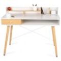 WONDERMAKE® Design Schreibtisch aus Holz mit Schublade, Sekretär Computertisch kleiner Raum modern Bürotisch PC Tisch Arbeitstisch, Eiche hell weiß