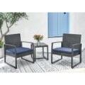 Happy Home Bistro-Set 3 tlg. HGE47-SDB schwarz mit dunkelblauen Sitzkissen