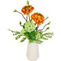 Kunstblume Arrangement Ranunkel, I.GE.A., Höhe 44 cm, Vase aus Keramik, orange