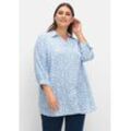 Große Größen: Bluse mit Herz-Alloverprint und 3/4-Ärmeln, blau gemustert, Gr.42