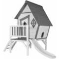 Spielhaus Cabin xl in Weiß mit Rutsche in Weiß Stelzenhaus aus fsc Holz für Kinder Kleiner Spielturm für den Garten - Grau - AXI