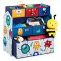 Kinderregal mit 6 Stoffboxen, Monster Design, HxBxT: 66 x 63,5 x 30 cm, Spielzeugregal fürs Kinderzimmer, bunt - Relaxdays