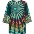 Viskose-Bluse, Druck petrol, 48