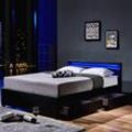 HOME DELUXE LED Bett Nube mit Schubladen und Matratze, 180 x 200cm - versch. Ausführungen - Schwarz
