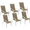 Happy Garden - 6er-Set Stühle marbella aus taupefarbenem Textilene - weißes Aluminium - Braun