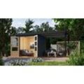 Karibu Hybrid Gartenhaus Hollywood im Set mit Anbaudach ca. 2,40 m breit anthrazit inkl. Fußboden Gartenlaube Geräteschuppen Gartenhütte
