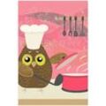 Wallario Poster, Lustige Eule beim Kochen mit Kochmütze