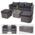 3in1-Garnitur MCW-J37, Garten-/Lounge-Set Sonneninsel, Spun Poly halbrundes Poly-Rattan ~ grau, Kissen anthrazit