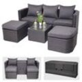 3in1-Garnitur MCW-J37, Garten-/Lounge-Set Sonneninsel, Spun Poly halbrundes Poly-Rattan ~ anthrazit, Kissen dunkelgrau