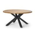Teak-Dining-Tisch mit modernem X-Fuß - Schwarz - Massivholz
