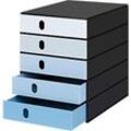 Schubladenbox Styro Styroval Pro Color Flow, für Formate bis C4, 5 geschlossene Schübe, blau/schwarz, Farbverlauf