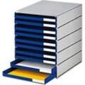 styro® Schubladenbox Styroval Pro, 10 Schubladen, offen, DIN C4, Polystyrol, öko-grau/blau