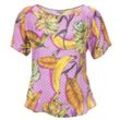 Frogbox Blusentop Frogbox Satin-Bluse luftig lockeres Damen Blusen-Shirt mit Bananen-Print Freizeit-Shirt Bunt