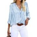FIDDY Longbluse Einfache Mode Trend Druck gestreiften Bluse Shirt Frauen