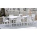 Gartentisch Roma, Rechteckiger ausziehbarer Esstisch, ausziehbarer Gartentisch in Rattan-Optik, 100 % Made in Italy, Cm 150x90h72, Weiß - Dmora