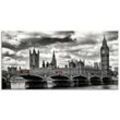 Glasbild ARTLAND "London Westminster Bridge & Red Buses" Bilder Gr. B/H: 100 cm x 50 cm, Glasbild Großbritannien Querformat, 1 St., schwarz Glasbilder