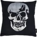 done.® Dekokissen Stone Skull, mit Totenkopf-Applikation, Kissenhüle mit Füllung, 1 Stück, schwarz|silberfarben