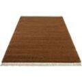 Hochflor-Teppich FREUNDIN HOME COLLECTION "Agouhe" Teppiche Gr. B/L: 200 cm x 290 cm, 35 mm, 1 St., orange (ocker, braun) Fransenteppich Esszimmerteppiche