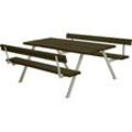 Plus Picknicktisch Alpha Stahl-Holz 177 x 185 x 76 cm schwarz mit 2 Rückenlehnen