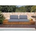 Garten-Garnitur MCW-L28, Lounge-Set Sitzgruppe Lounge-Sessel Sofa, Spun Poly Akazie Holz MVG ~ Polster dunkelgrau