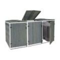 XL 3er-/6er-Mülltonnenverkleidung MCW-H74, Mülltonnenbox, erweiterbar 126x238x98cm Holz MVG ~ grau-weiß