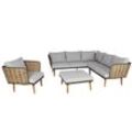 Gartengarnitur MCW-L31, Garnitur Lounge-Set Sofa Outdoor, Spun Poly Metall Poly-Rattan MVG-zertifiziert ~ hellgrau