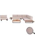 Garten-Garnitur mit Sessel MCW-H54, Lounge-Set Sofa, Spun Poly Akazie Holz MVG Aluminium ~ hellbraun, Polster beige
