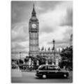 Wandbild ARTLAND "London Taxi und Big Ben" Bilder Gr. B/H: 90 cm x 120 cm, Leinwandbild Gebäude Hochformat, 1 St., schwarz Kunstdrucke