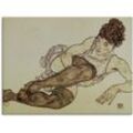 Wandbild ARTLAND "Liegende Frau mit grünen Strümpfen. 1917" Bilder Gr. B/H: 120 cm x 90 cm, Leinwandbild Frau, 1 St., beige (natur) Kunstdrucke