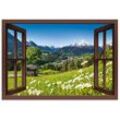 Artland Wandbild Fensterblick Bayerischen Alpen, Berge (1 St), als Alubild, Outdoorbild, Leinwandbild, Poster, Wandaufkleber, braun