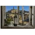 Wandbild ARTLAND "Blick aus dem Fenster Matera, Italien" Bilder Gr. B/H: 90 cm x 60 cm, Leinwandbild Fenster & Türen Querformat, 1 St., grau Kunstdrucke
