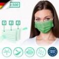Mund und Nasenschutz - 500 Stück, 3-lagig, Allgemeine Verwendung, Grün, Made in eu - Masken Mundschutz, Einweg Gesichtsmaske, Einwegmasken,